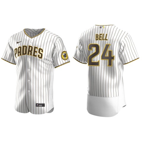 Men's San Diego Padres #24 Josh Bell White Brown Pinstripe Home CoolBase Jersey1