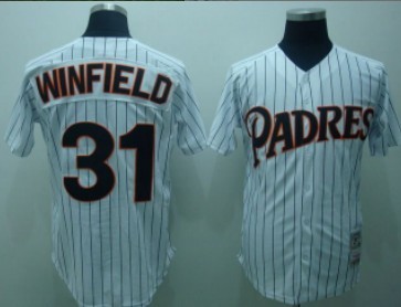 Men's San Diego Padres #31 Dave Winfield 1978 White Pinstripe Mitchell&Ness Throwback Jersey
