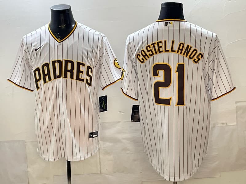 Men's San Diego Padres  White 2024 Home Limited Baseball Stitched Jersey 21 CASTELLANOS