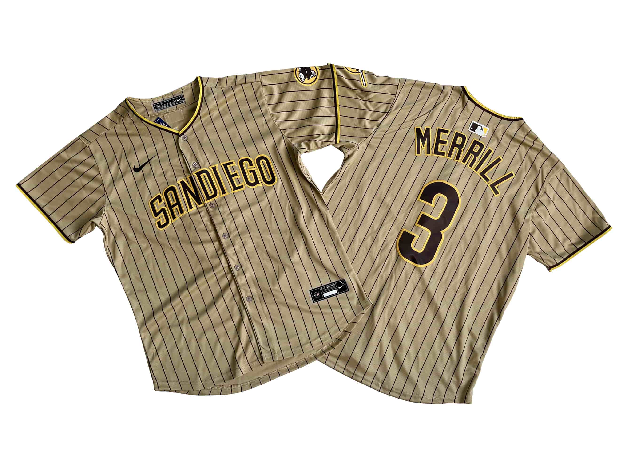 Men's San Diego Padres 3# Jackson Merrill Nike Tan Alternate Limited Player Jersey