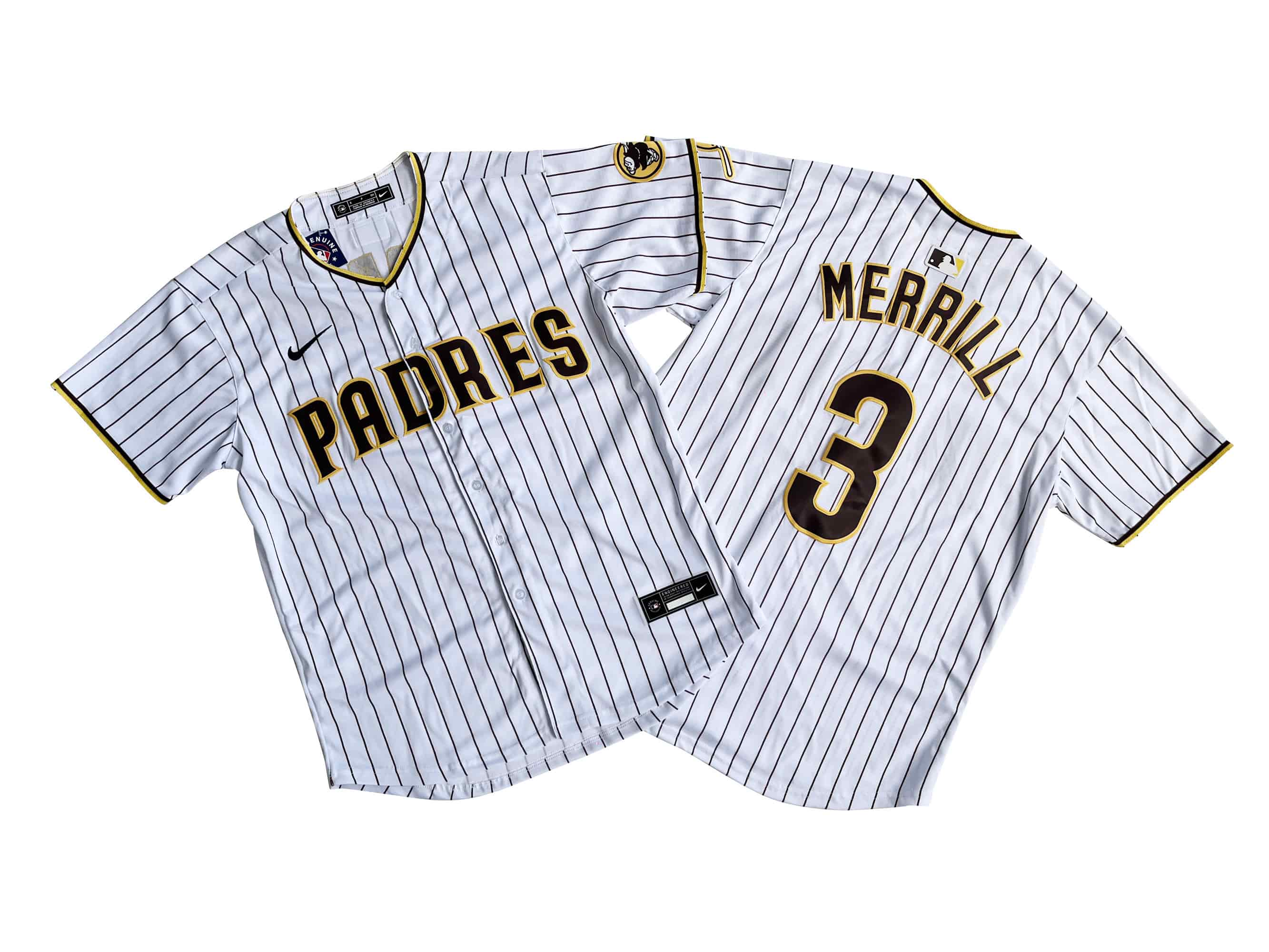Men's San Diego Padres 3# Jackson Merrill Nike White Home Limited Jersey.