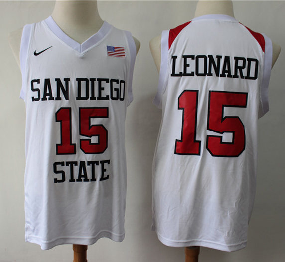 Men's San Diego State Aztecs #15 Kawhi Leonard Nike White Throwback Basketball Jersey