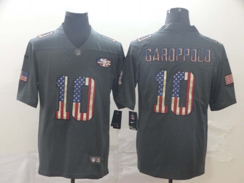 Men's San Francisco 49ers #10 Jimmy Garoppolo Charcoal Nike USA Flag Retro Football Jersey