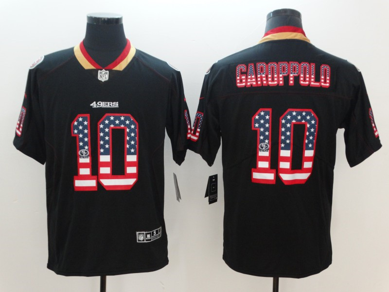Men's San Francisco 49ers #10 Jimmy Garoppolo Nike USA Flag Fashion Black Color Rush Limited Jersey