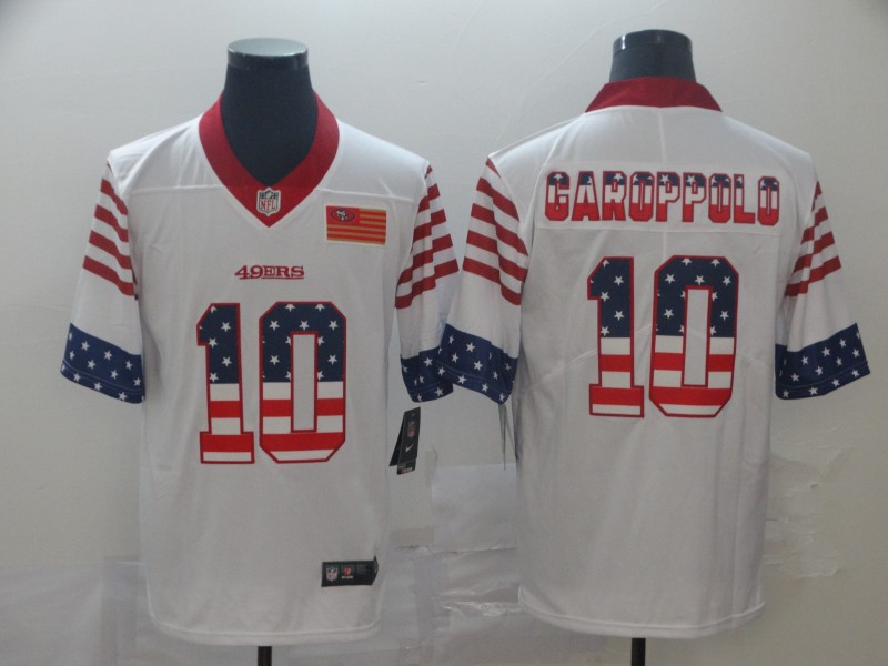 Men's San Francisco 49ers #10 Jimmy Garoppolo White Nike USA Flag Retro Football Jersey