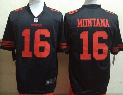 Men's San Francisco 49ers #16 Joe Montana Black Retired Player 2015 NFL Nike Game Jersey的副本