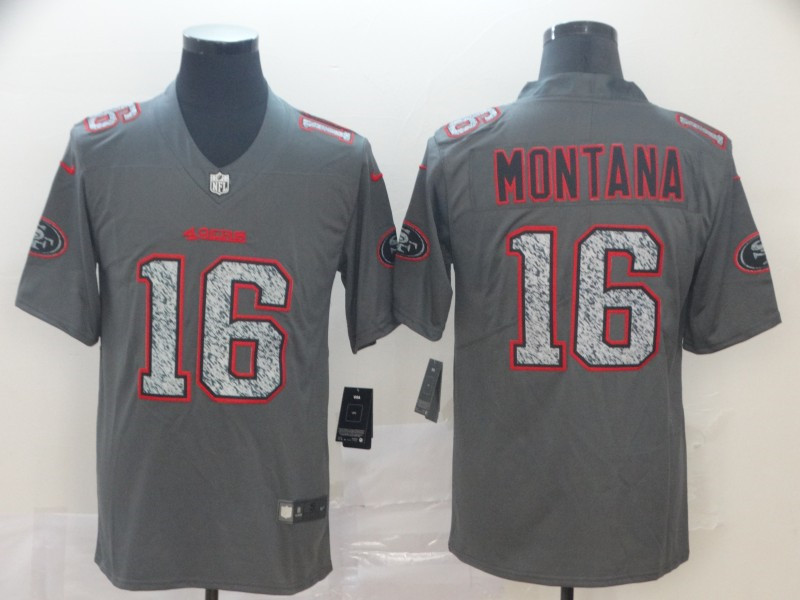 Men's San Francisco 49ers #16 Joe Montana NFL Pro Line Gray Static Fashion Jersey