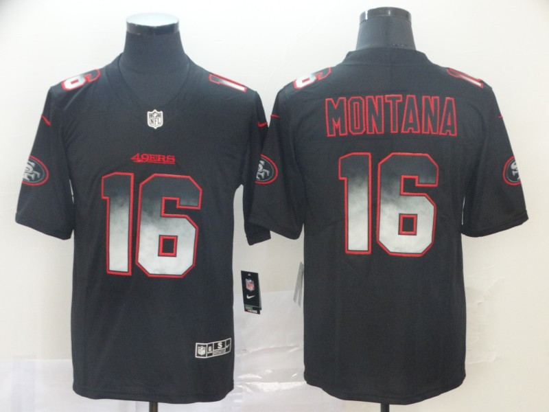 Men's San Francisco 49ers #16 Joe Montana NFL TEAMS Black Smoke Fashion Limited Jersey