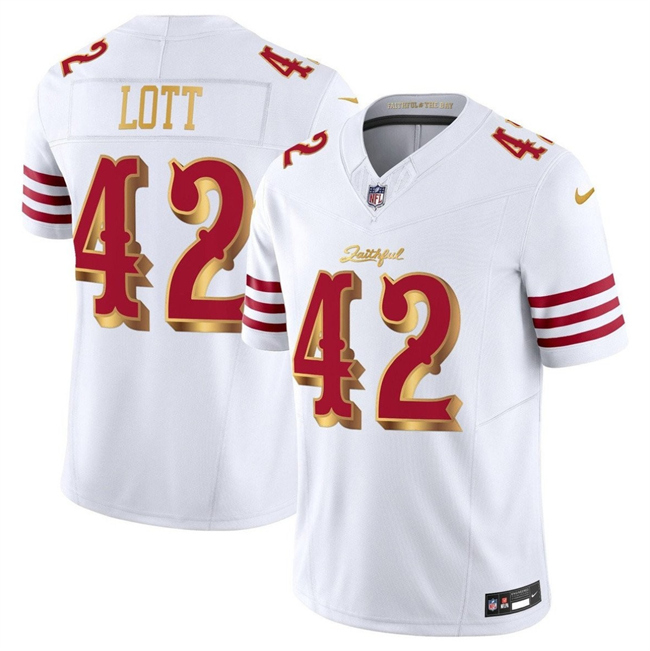 Men's San Francisco 49ers #42 Ronnie Lott White Gold 2025 F.U.S.E. a??Rivalriesa?? Vapor Limited Football Stitched Jersey
