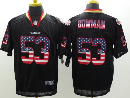 Men's San Francisco 49ers #53 Navorro Bowman 2014 USA Flag Fashion Black Nik Elite Jerseys