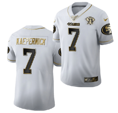 Men's San Francisco 49ers #7 Colin Kaepernick White Gold 75th Anniversary Stitched Jersey