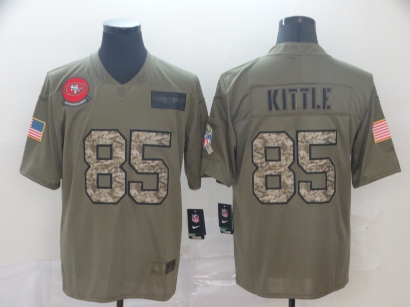 Men's San Francisco 49ers #85 George Kittle 2019 Olive Camo Salute to Service Limited Jers