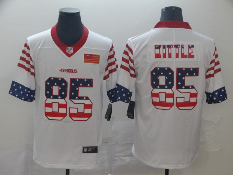 Men's San Francisco 49ers #85 George Kittle White Nike USA Flag Retro Football Jersey