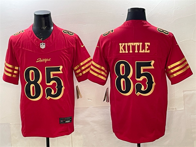 Men's San Francisco 49ers #85 George kittle Red Gold 2025 F.U.S.E. a??Rivalriesa?? Vapor Limited Football Stitched Jersey