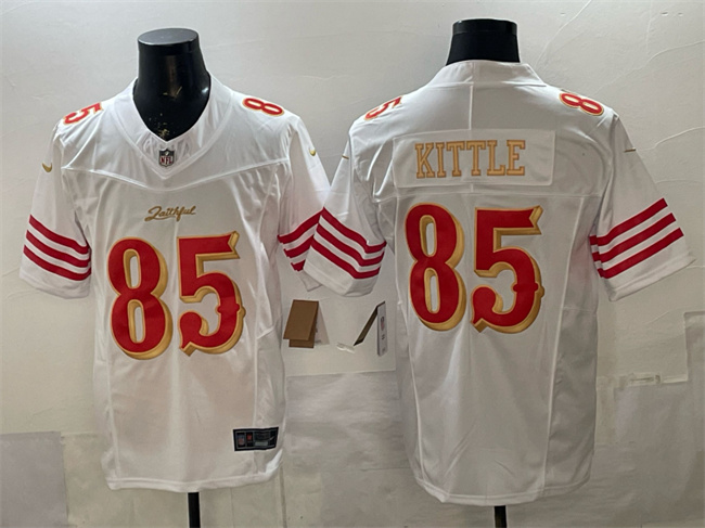 Men's San Francisco 49ers #85 George kittle White Gold 2025 F.U.S.E. a??Rivalriesa?? Vapor Limited Stitched Football Jersey