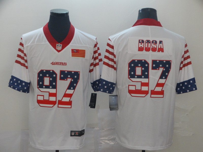 Men's San Francisco 49ers #97 Nick Bosa White Nike USA Flag Retro Football Jersey