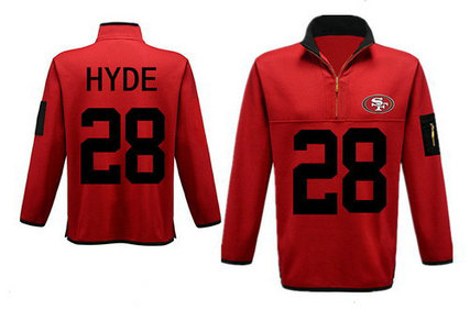 Men's San Francisco 49ers 28 Hyde Antigua Gray Fortune Sweater Knit Microfleece Quarter-Zip Pullover Red Jacket