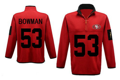 Men's San Francisco 49ers 53 Bowman Antigua Gray Fortune Sweater Knit Microfleece Quarter-Zip Pullover Red Jacket
