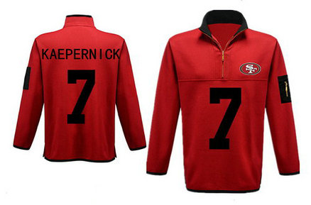 Men's San Francisco 49ers 7 Kaepernick Antigua Gray Fortune Sweater Knit Microfleece Quarter-Zip Pullover Red Jacket