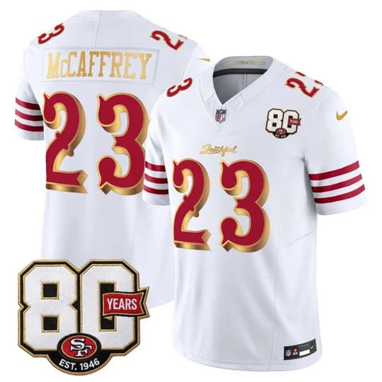 Men's San Francisco 49ers 80th Anniversary Patch Vapor Limited Jersey - RivChristian McCaffrey     23