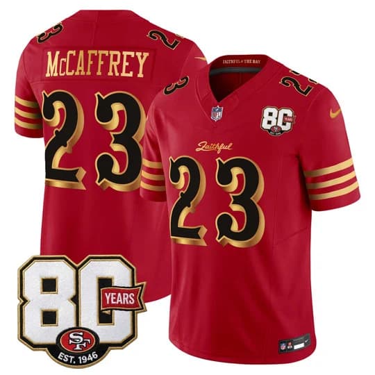 Men's San Francisco 49ers 80th Anniversary Patch Vapor Limited Jersey - RivalrChristian McCaffrey #23