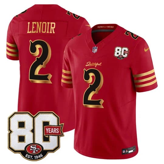 Men's San Francisco 49ers 80th Anniversary Patch Vapor Limited Jersey - RivalrDeommodore Lenoir     2