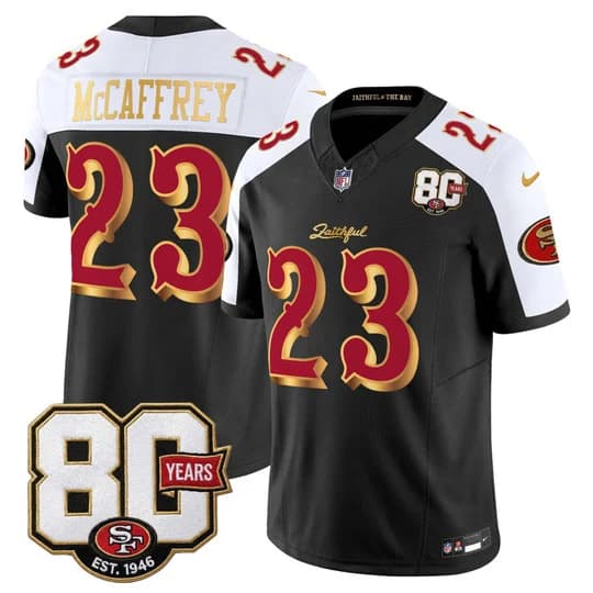 Men's San Francisco 49ers 80th Anniversary Patch Vapor Limited Jersey - Rivalri23 Christian McCaffrey