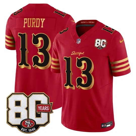 Men's San Francisco 49ers 80th Anniversary Patch Vapor Limited Jersey - Rivalries EditiBrock Purdy#13
