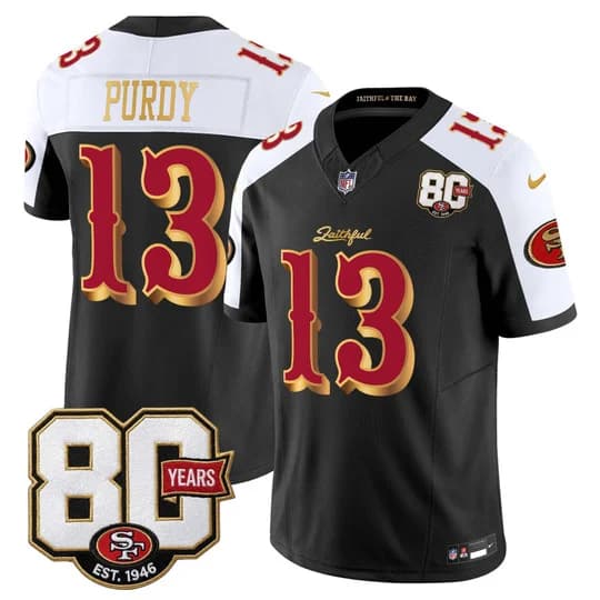 Men's San Francisco 49ers 80th Anniversary Patch Vapor Limited Jersey - Rivalries Editio13Brock Purdy