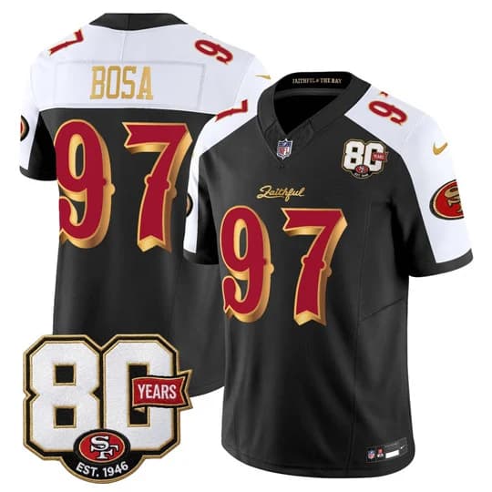 Men's San Francisco 49ers 80th Anniversary Patch Vapor Limited Jersey - Rivalries Editio97  Nick Bosa
