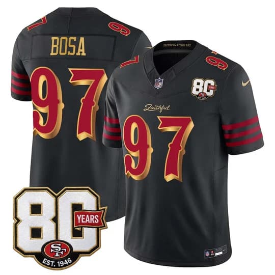 Men's San Francisco 49ers 80th Anniversary Patch Vapor Limited Jersey - Rivalries Edition - Nick Bosa