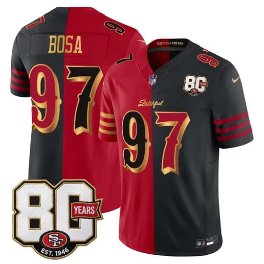 Men's San Francisco 49ers 80th Anniversary Patch Vapor Limited Jersey - Rivalries Edition Nick Bosa97