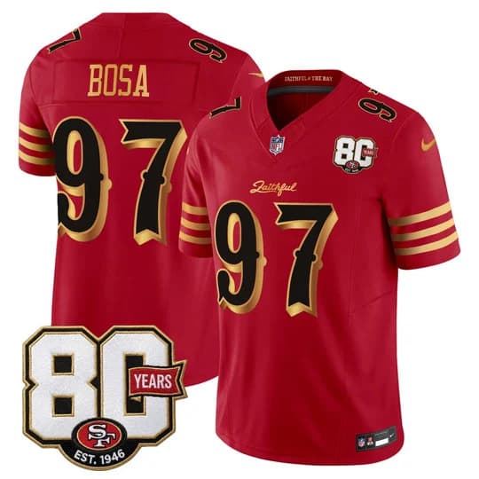 Men's San Francisco 49ers 80th Anniversary Patch Vapor Limited Jersey - Rivalries EditionNick Bosa#97