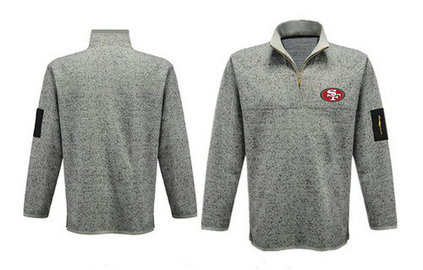 Men's San Francisco 49ers Blank Antigua Gray Fortune Sweater Knit Microfleece Quarter-Zip Pullover Light Gray Jacket