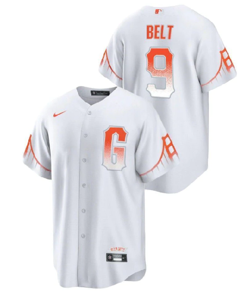 Men's San Francisco Giants #9 Brandon Belt White City Connect Cool Base Stitched Jersey