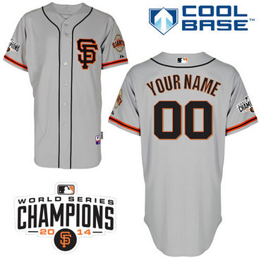 Men's San Francisco Giants Customized 2014 World Series Champion Patch Gray Road 2 Jersey