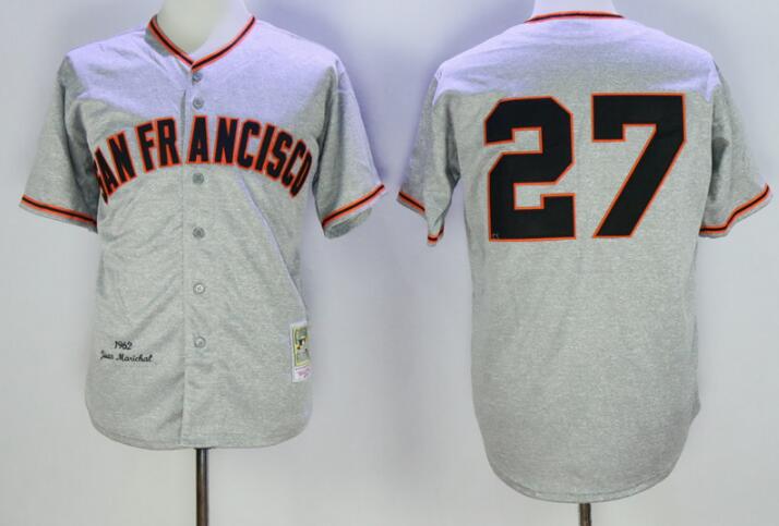 Men's San Francisco Giants Retired Playere #27 Juan Marichal 1962 Gray Wool Throwback Mitchell&Ness Jersey
