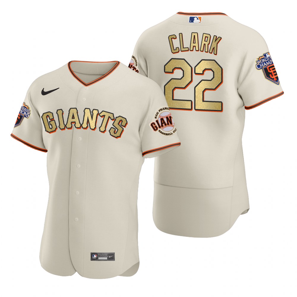 Men's San Francisco Giants Retired Players #22 Will Clark Nike Cream Gold 2010 World Series Champions Jersey