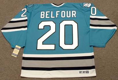 Men's San Jose Sharks #20 ED BELFOUR 1997 CCM Vintage Throwback NHL Hockey Jersey Stitched