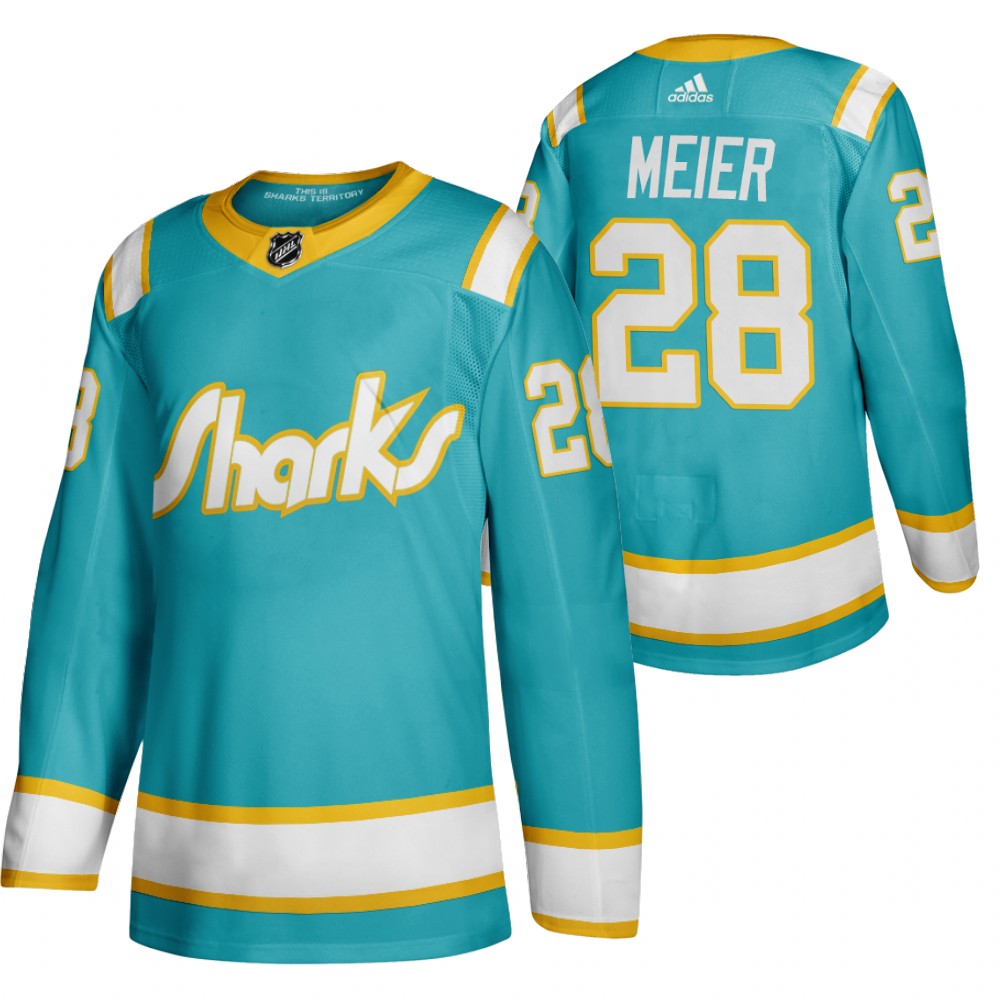 Men's San Jose Sharks #28 Timo Meier 2020-21 California Golden Seals Throwback Authentic Teal Jersey Stitched