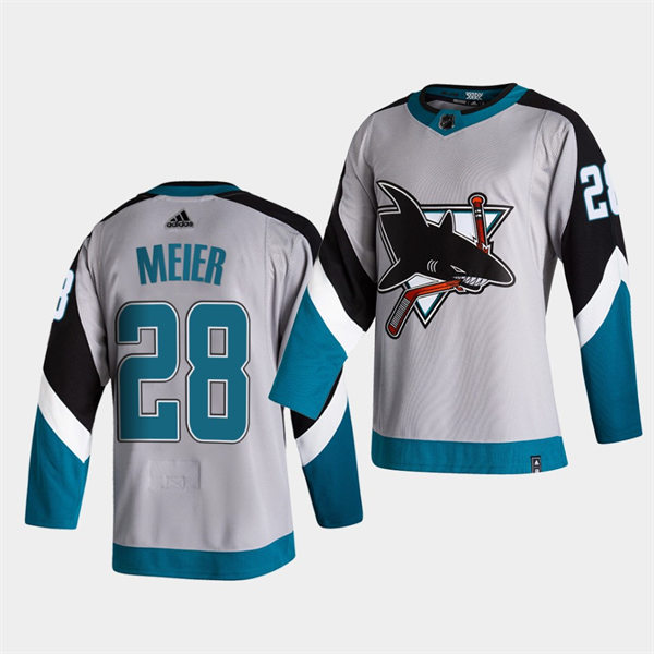 Men's San Jose Sharks #28 Timo Meier Adidas Grey 2021 Season Reverse Retro Jersey Stitched