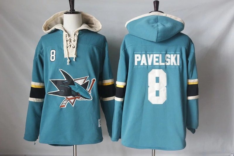 Men's San Jose Sharks #8 Joe Pavelski Teal Green Jersey Speedwick Pullover Hoodie Stitched