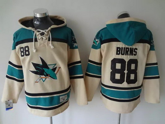 Men's San Jose Sharks #88 Brent Burns Old Time Hockey Cream Hoodie Stitched
