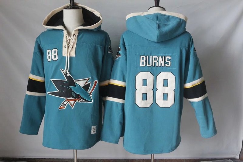 Men's San Jose Sharks #88 Brent Burns Teal Green Jersey Speedwick Pullover Hoodie Stitched