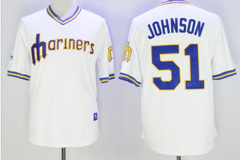 Men's Seattle Mariners #51 Randy Johnson White Pullover Stitched MLB Majestic Cool Base Cooperstown Collection