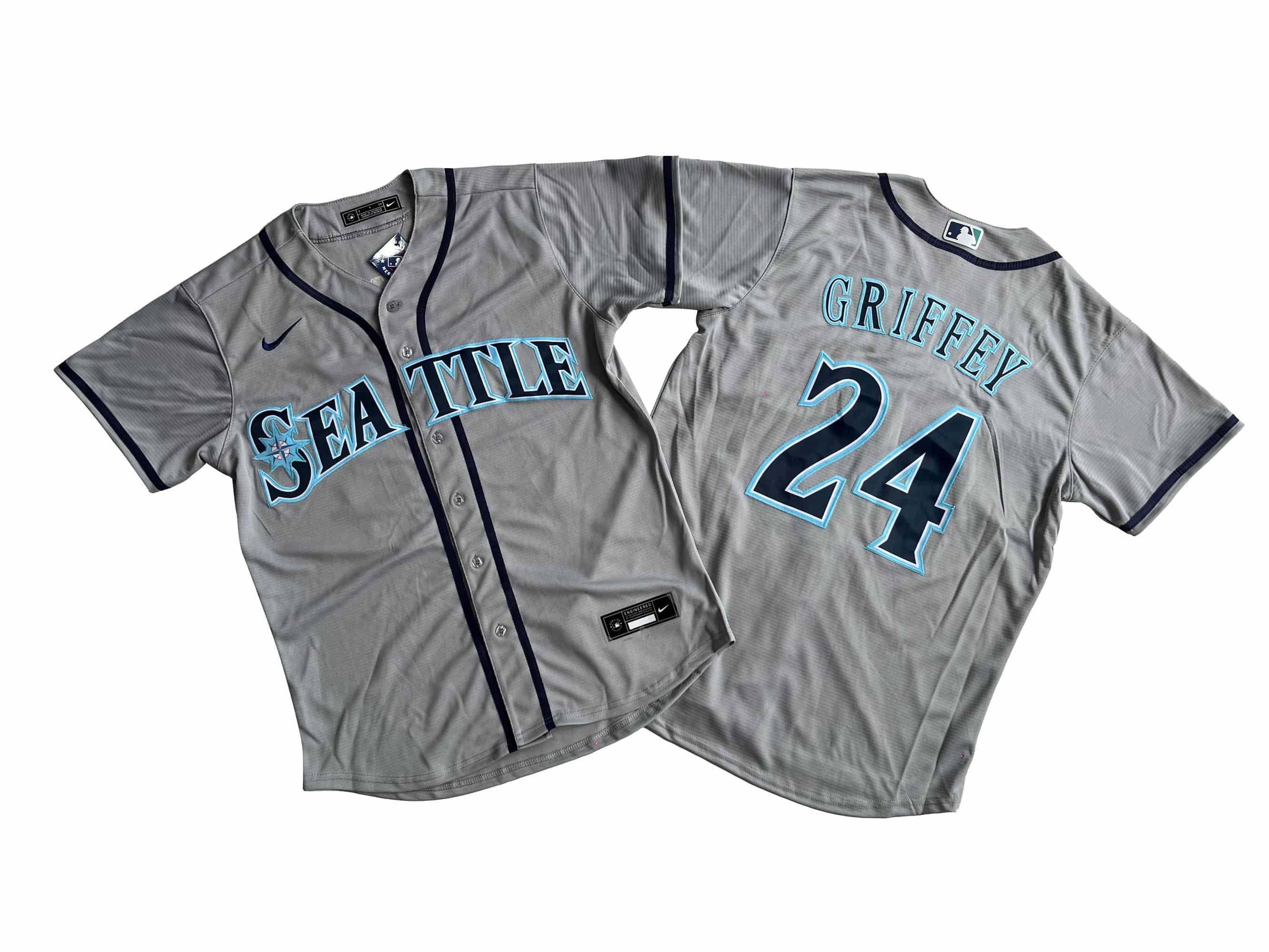 Men's Seattle Mariners 24# Ken Griffey Jr. Nike Gray Home Replica Player Jersey
