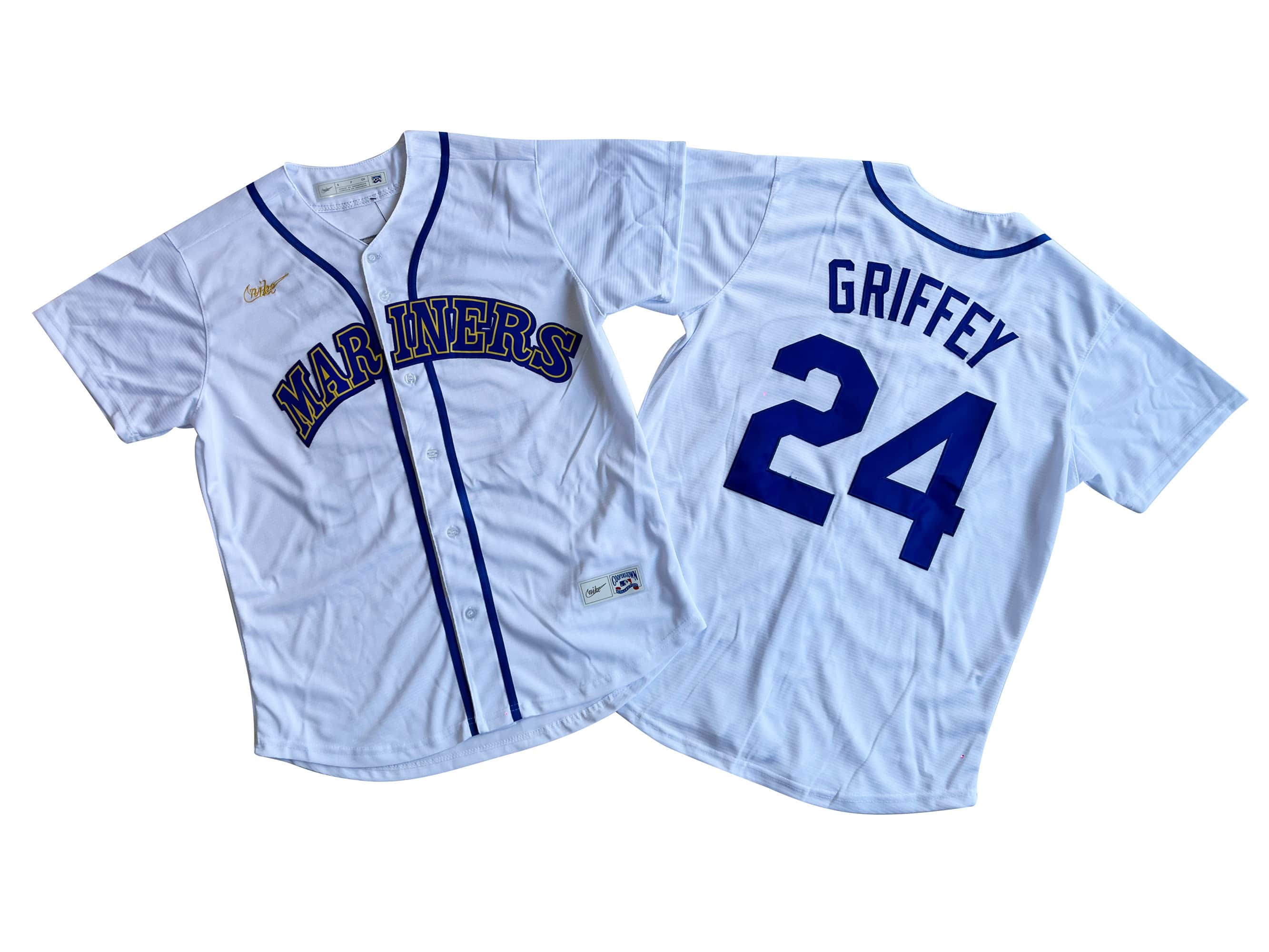 Men's Seattle Mariners 24# Ken Griffey Jr. Nike White Home Cooperstown Collection Replica Player Jersey