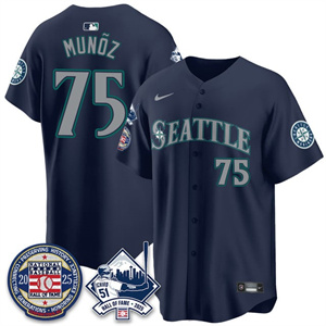 Men's Seattle Mariners Ichiro Number Retirement Jersey V2 - All Stitched Andrés Mu?oz    - 75