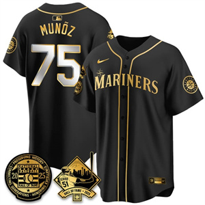 Men's Seattle Mariners Ichiro Number Retirement Jersey V2 - All Stitched Andrés Mu?oz - 75