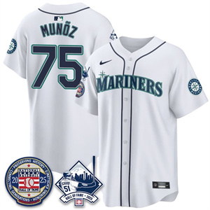 Men's Seattle Mariners Ichiro Number Retirement Jersey V2 - All Stitched Andrés Mu?oz# 75